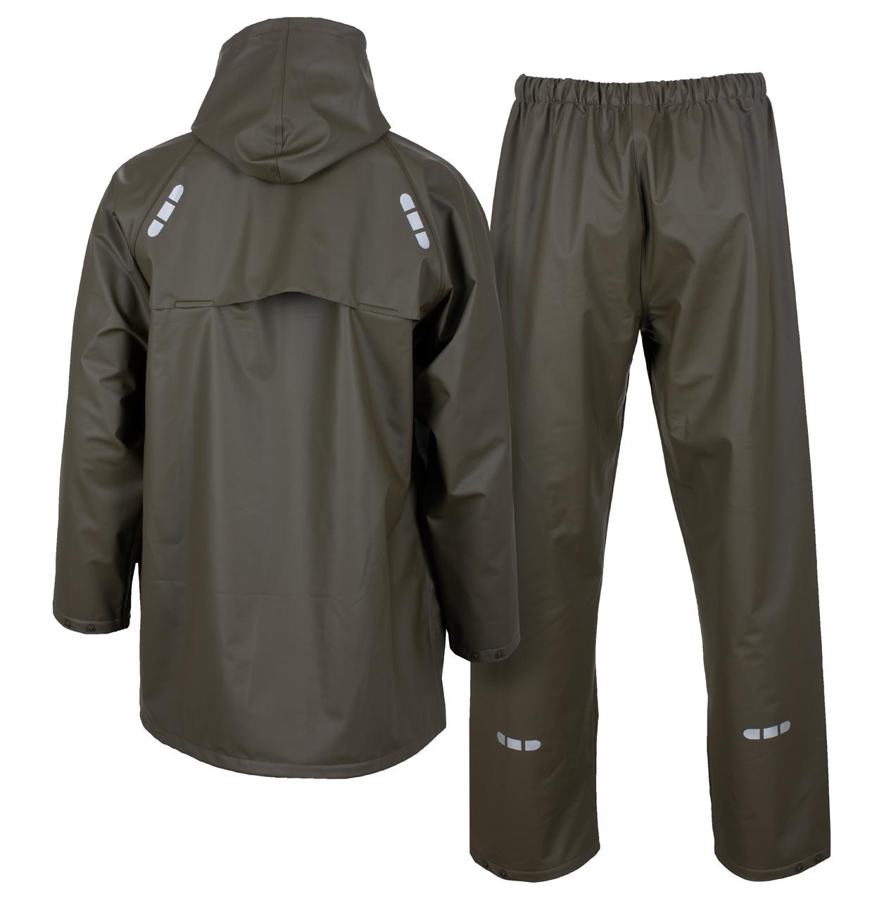 TROLLHEIM 2 REGNSETT JAKKE MIDJEBUKSE I PU GRØNN MED REFLEKS