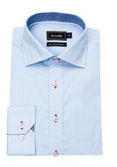 COTTON BLEND SMALL CHECK SHIRT/BLUE