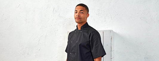 P664 STUDDED FRONT CHEFS JACKET S/S